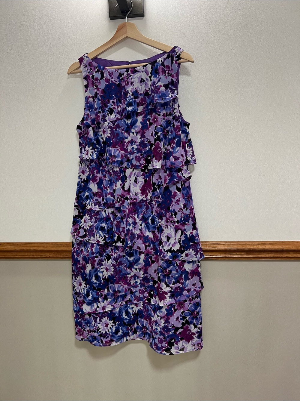 Chaps Purple Floral Tiered Midi Dress - Picture 2 of 7